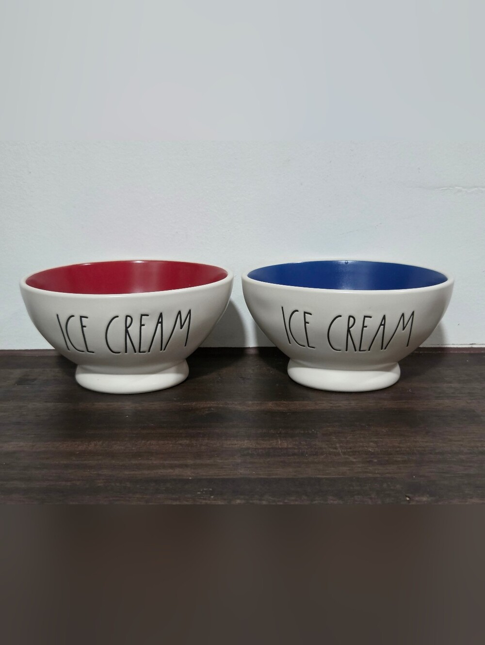 Rae Dun. Ice Cream Ceramic Dessert Bowls - Red & Blue Interior